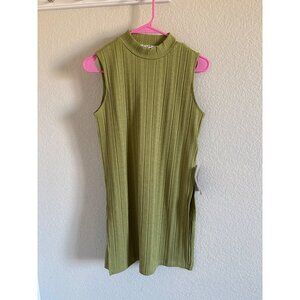 NAKD Irregular Ribbed Side Slit Tank Top Mock Neck Green Womens Top